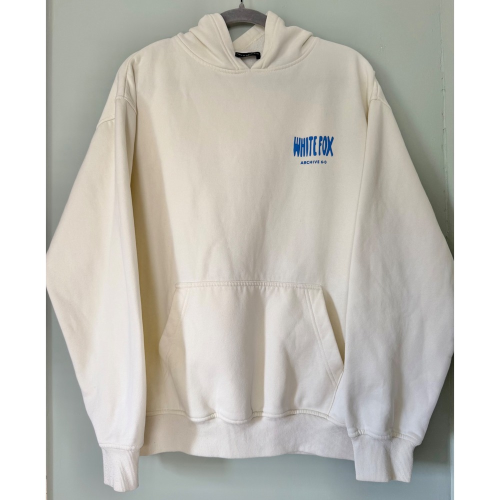 White Fox Archive 6.0 Oversized Hoodie Cream Blue Puff Print Graphic Size M/L - Picture 4 of 10